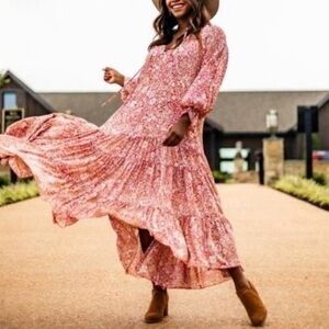 Boho O.P.T by Anthropologie Floral Print Ruffle Dress Size XS
